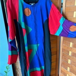 Vintage 100% Silk Geometric Long Sleeve Dress